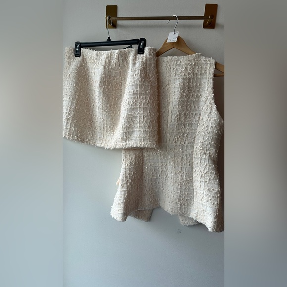 Blithe LA Cream Textured Vest & Skirt Set P2P 18” Waist 15.5” | 710 - Picture 8 of 12